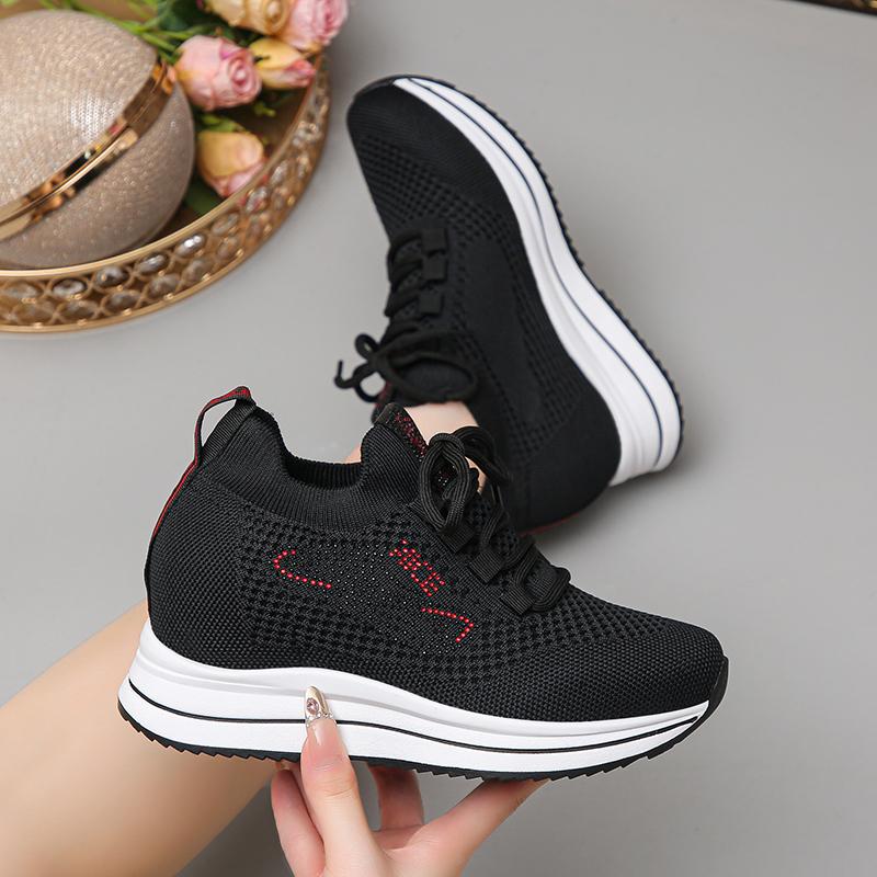 Fashion Shoes Female 2025 Mesh Women's Vulcanize Shoes Outdoor Lace Up Breathable Women Sneakers Crystal Increased Casual Shoes Zapatos