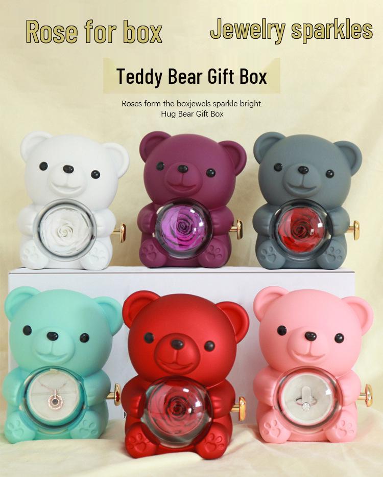 Luxurious Rotating Teddy Bear Jewelry Box with Rose Design - Ideal for Proposals & Gifts