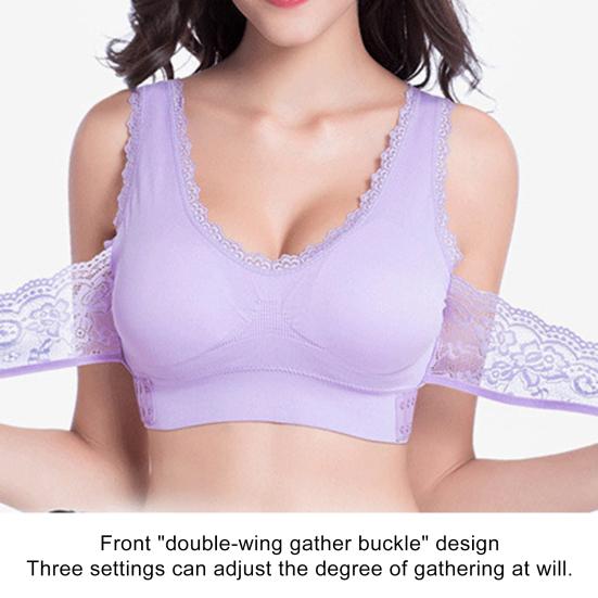 Women Cross Front Side Buckle Push Up Lace Wireless Brassiere Bra Underwear for Yoga