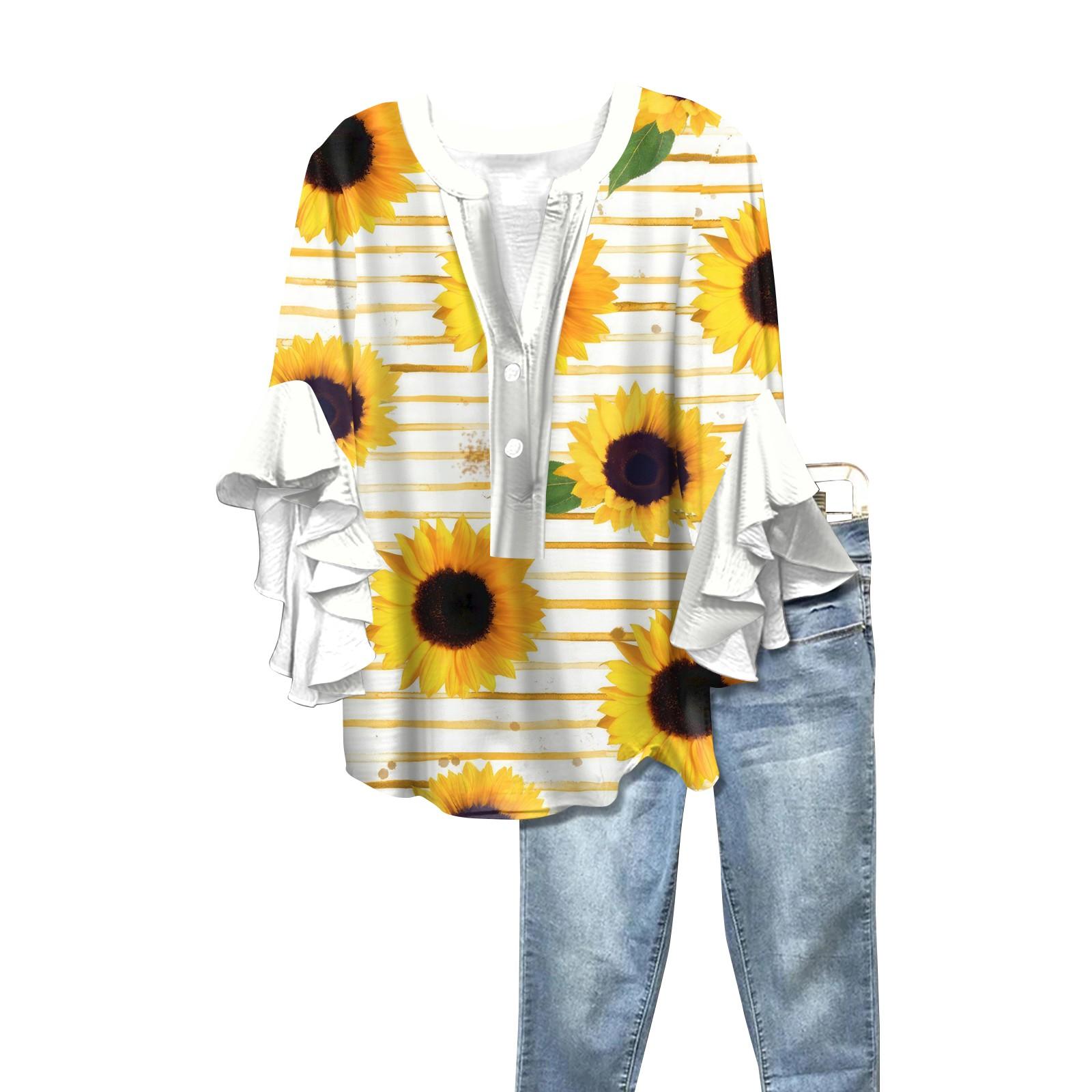 

Summer Women s Tops V-Neck Seven Sleeve Shirt Spring Summer Floral Printed Tops Casual Shirt L