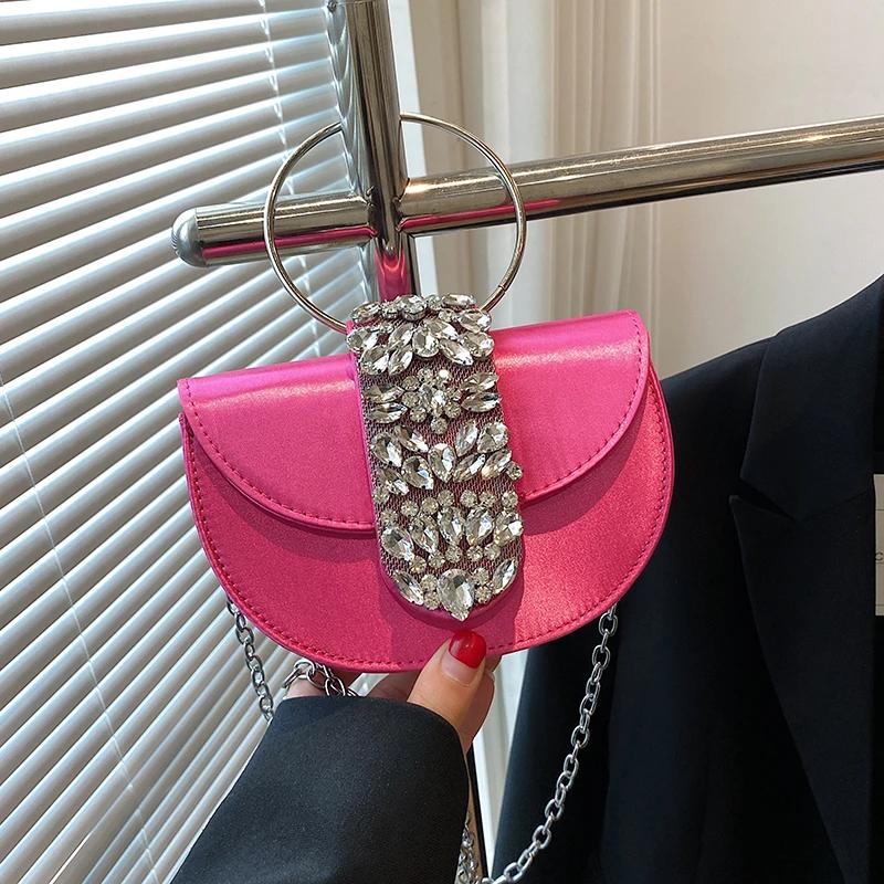 Women's Crystal Bright Satin Bags Night Diamonds Clutch Ring Bags Shoulder Bag Diamond Designer Luxury Wedding Party