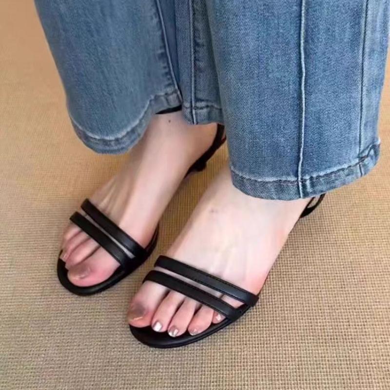 

Мода 2025 Новые Сандалии Женские Квадратный Каблук Элегантные Летние Шлепанцы Гладиатор Кожаные Женские Шлепанцы Модные Женские Сандалии 35 чёрный