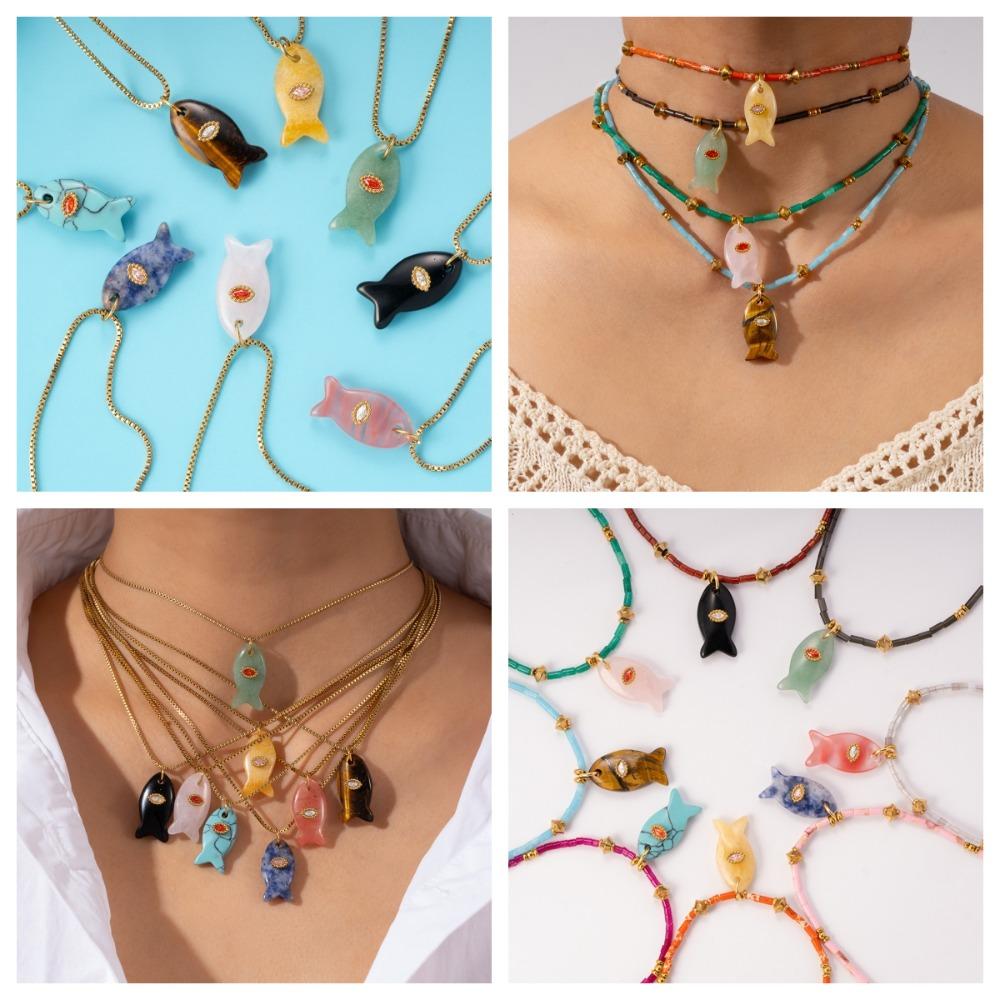 Bohemia Mini Fish Necklace Colorful Ocean Style Beach Choker Fish Pendant Necklace Sea Beach