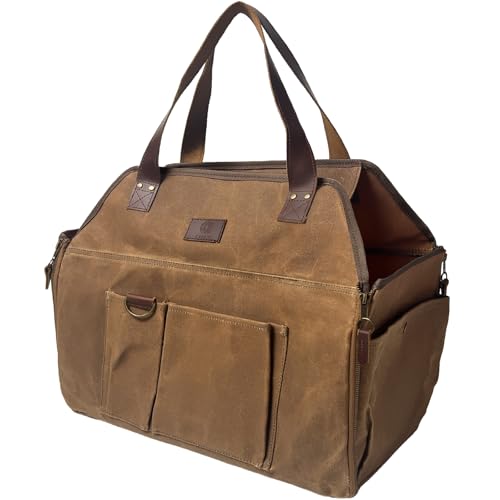 

ZUKK Firewood Bag, Camping Gear Bag, Genuine Leather and Extra Thick Canvas, 50L Capacity, Heavy-Duty Paraffin Finish, Freestanding, Water-Repellent,