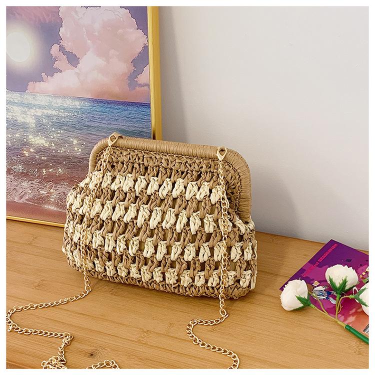 

Плетеная сумка женская 2025 новая мода универсальная сумка-клатч высокая ценность полая контрастного цвета сумка на плечо цепочка сумка-мессенджер хаки