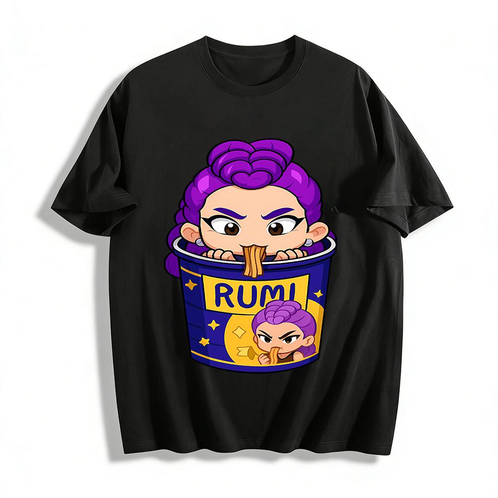 

Funny Purple Hair Girl In Instant Noodle Cup Print Tshirt Unisex Casual Loose Fit Short Sleeve Top Pure cotton T-shirt XXS