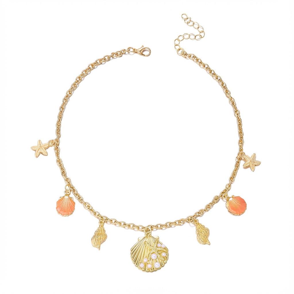 Shein Pink Oil Drop Shell & Pearl Starfish Necklace with Rhinestones - Non-Shedding, In Stock