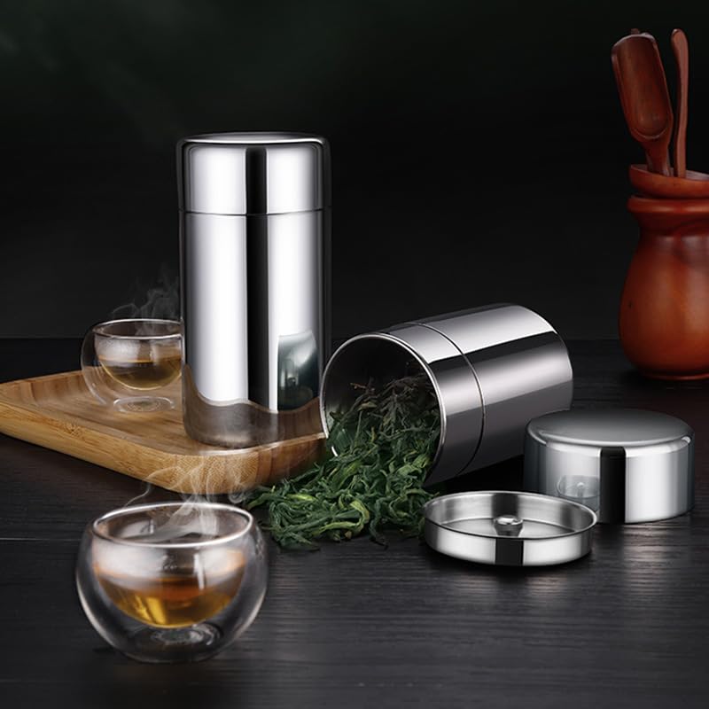 Ongwan Tea Leaf Container, Food Container, Coffee Sugar Storage Can, Airtight, Moisture-proof, Large Capacity Stainless Steel Tea Can, Coffee Powder,