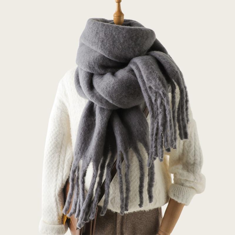 Winterschal für Damen Warm Einfarbig Pashmina Decke Wickeltuch Weiblich Dick Weich Bufanda Große Quaste Schal Lang Poncho Echarpe