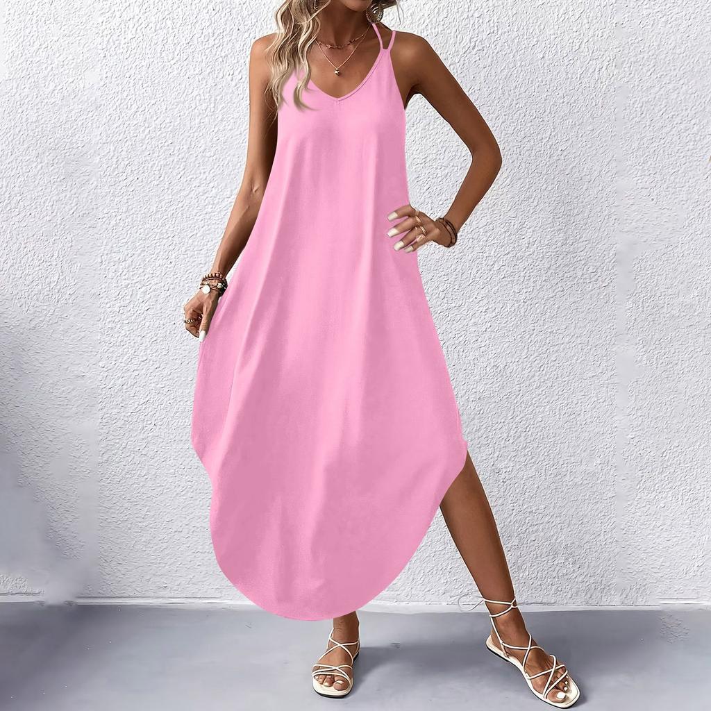 Women's Fashion Casual V-neck Sleeveless  Dresses Print Dresses Beach Long Dresses