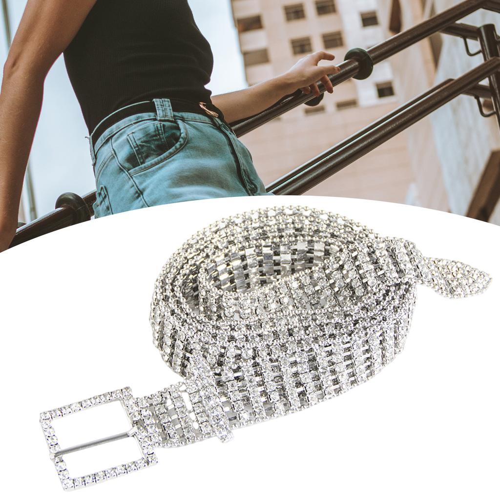 Elegant Full Rhinestone Belt for Women Square Buckle Corset Belt for Evening Party Dresses Wedding Bride Waist Ornament