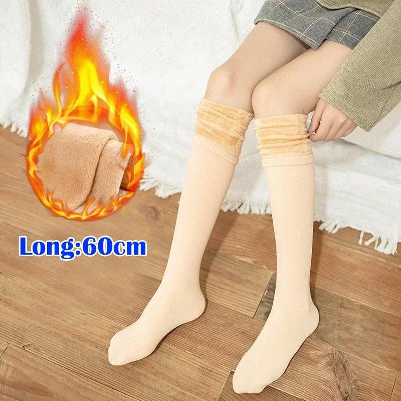 60cm Autumn Winter Adult Warm Medium Tube Floor Socks Plush Thicken Thermal Men Women Fashion Solid Color Velvet Snow Socks