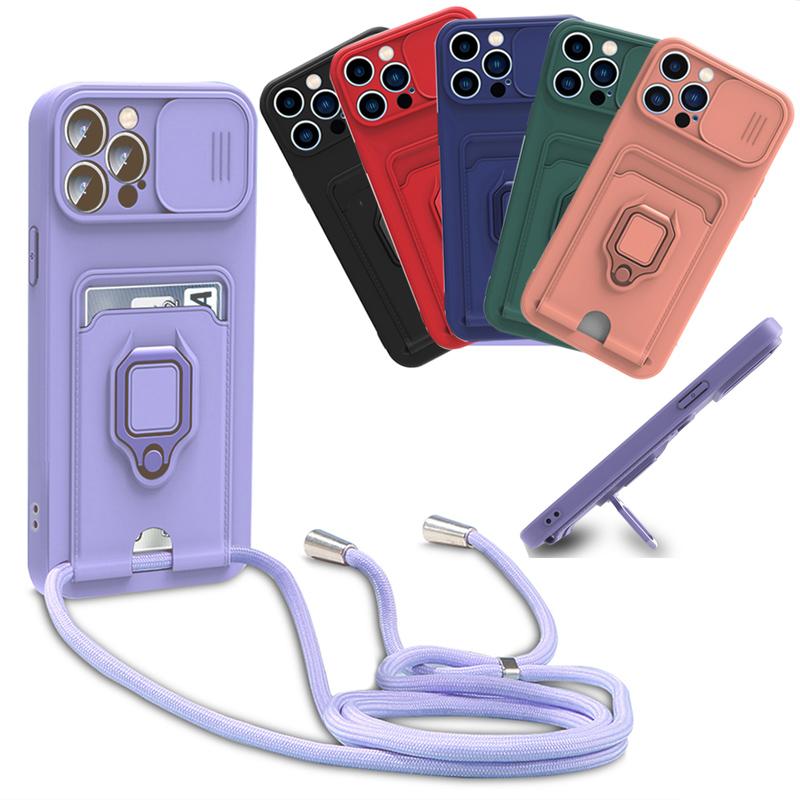 Case For Phone Yulin-003 Green Redmi Note 13 Pro 4G 5G Crossbody Cord Lanyard Ring Holder Strap Case For Xiaomi Redmi Note 13 Pro+ Plus Slide Camera Lens Cover