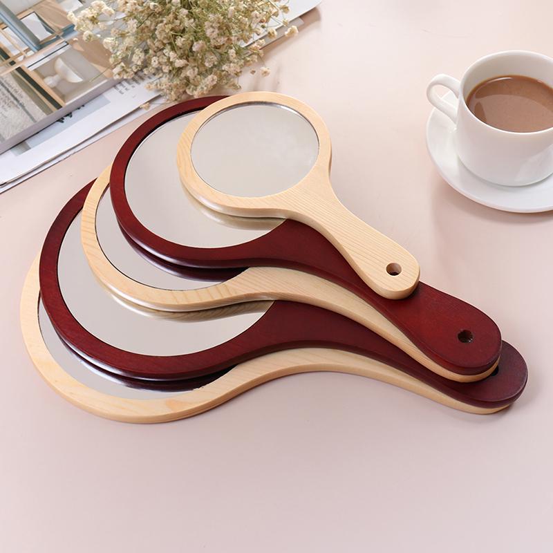 Round Wood Vintage Hand Mirror Makeup Vanity Mirror Cosmetic Make Up Mirrors