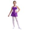 Girls Performance Dress Sequined Tiered Ruffles V Neck Sleeveless Stage Dance Costume