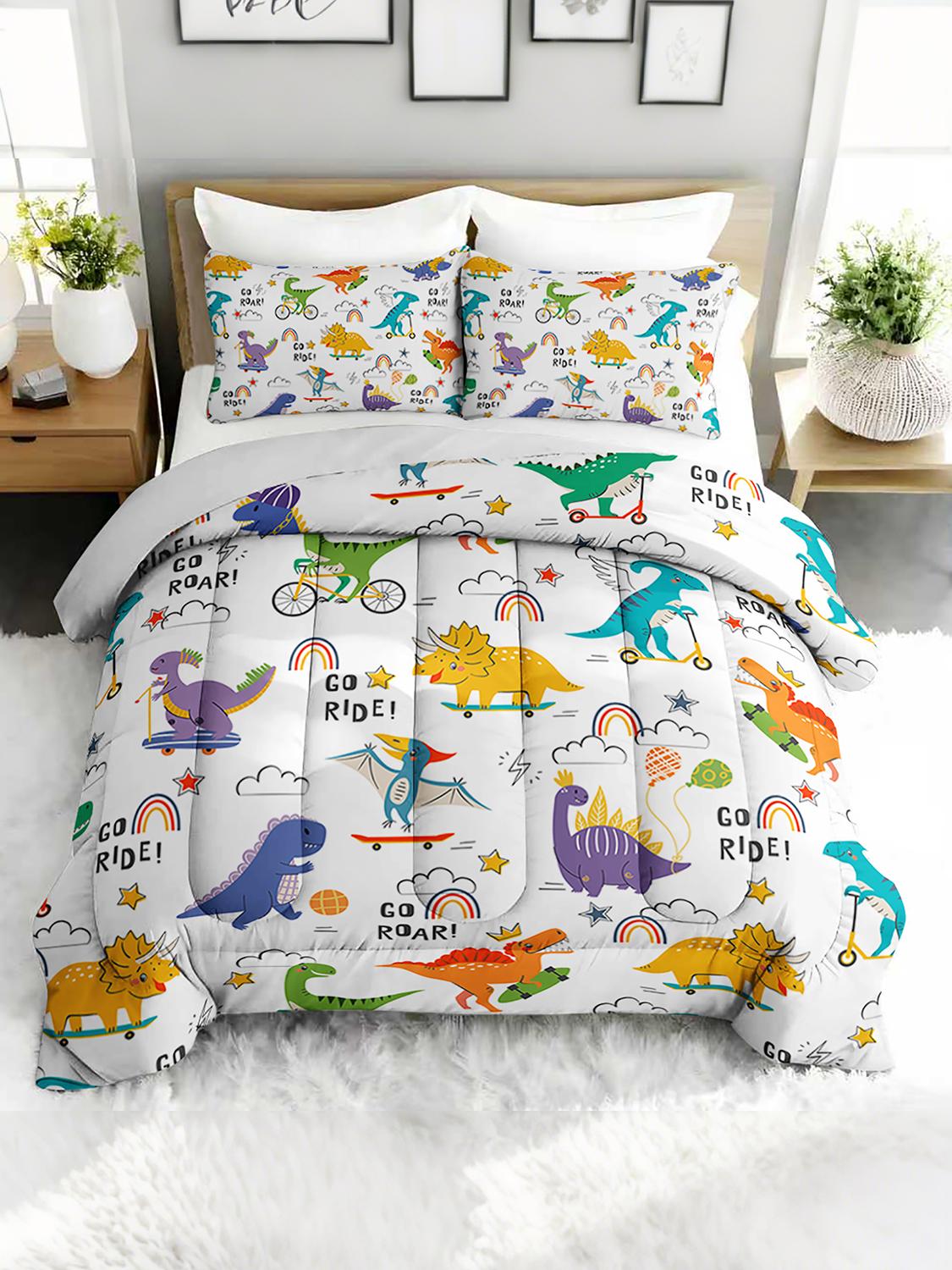 3PC Dinosaur Cartoon Bedding Set Animal Duvet Cover with 2 Pillowcases for Bedroom Or Guest Room Decor Adventure Theme 240x220cm