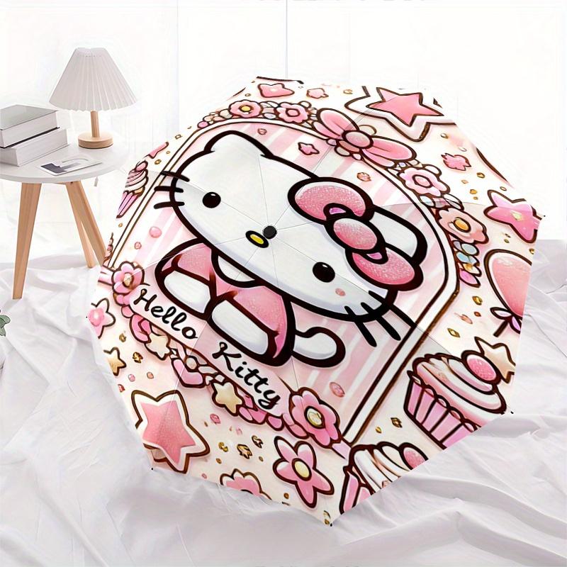 Hello Kitty,Kawaii Automatic Folding Umbrella-Simple 8-Rib Design, Bright Cartoon Pattern, Durable Iron Frame, Suitable For Travel, Outdoor,