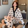 French Romantic Elegant Bow Print Women's Pajamas Fashion Female Chic Fleece Nightgown 2024 New Autumn Winter Home Sleepwear