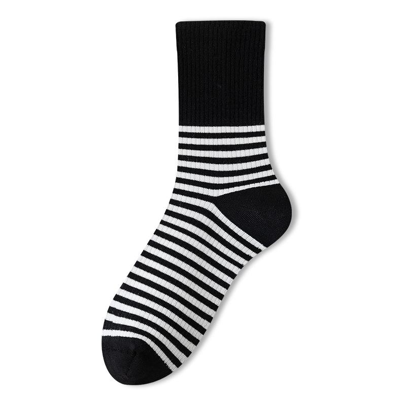 Female Spring and Autumn Thin Stripe Breathable Sweat Absorbing Student Long Socks