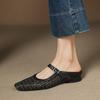 Fashion 2025 Summer Weave Women Slippers Genuine Leather Women Shoes Sqaure Toe Low Heel Cover Toe Slingback Women Mules Hollow Shoes