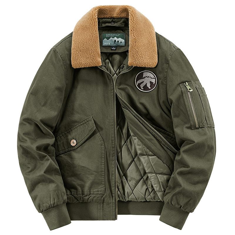 Men's Autumn and Winter Velvet Thickened American Retro Tooling Cotton-padded Jacket Pilot Casual Jacket Cotton-padded Jacket