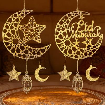 Eid Mubarak Moon Star Mosque Wooden Hanging Ornaments Kareem Ramadan Decorations
