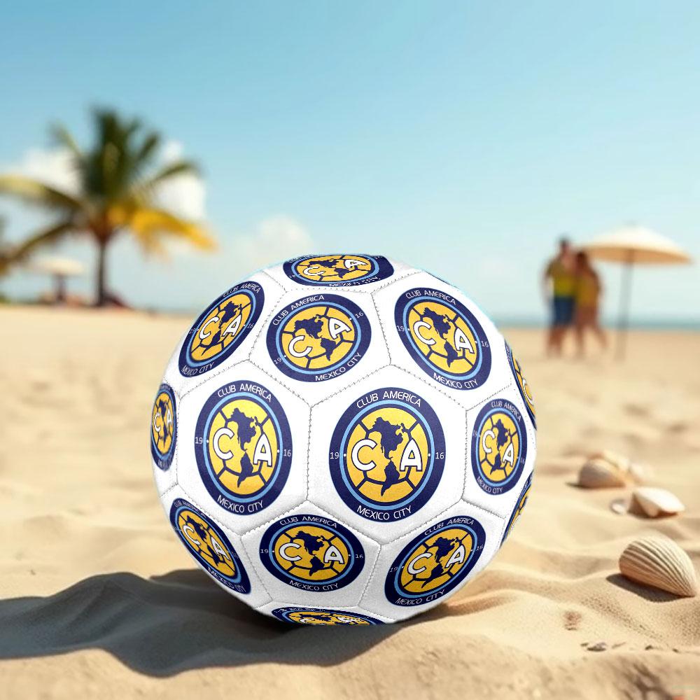 Club America Size 5 Soccer Ball, Machine-Stitched PVC, Durable & High Bounce, All Ages Fit, Fan Merchandise, Matches & Outdoor Use.
