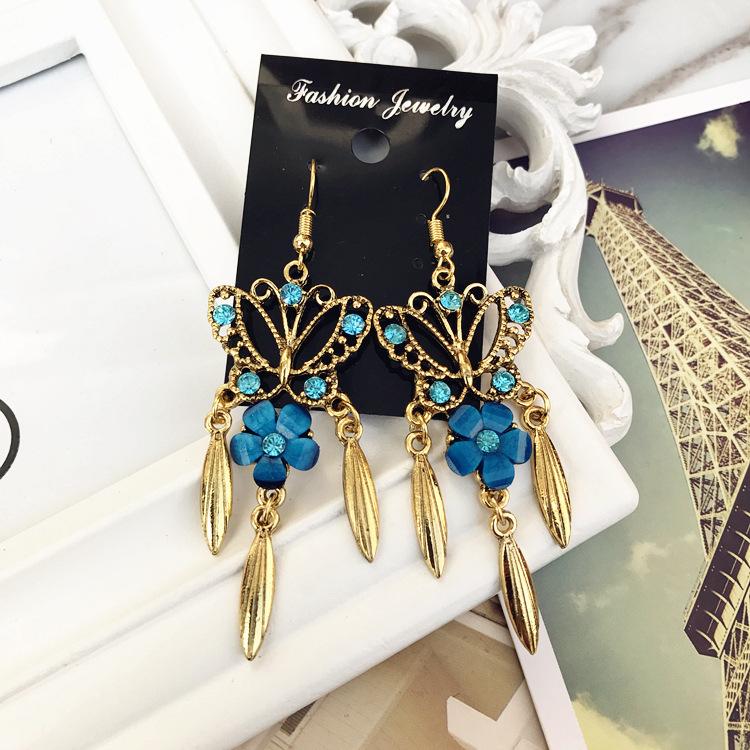 Vintage court gem set earrings long temperament bohemian earrings niche earrings women