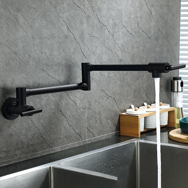 Baokemo Folding into the Wall Faucet 304 Stainless Steel Universal Rotation Faucet Kitchen Concealed Single Cold Faucet