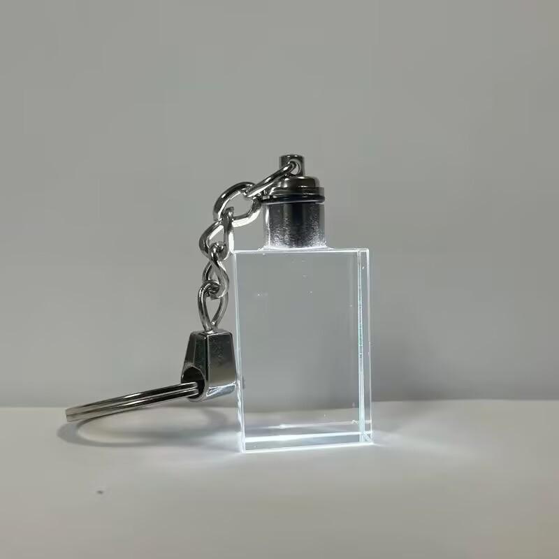 Crystal Keychain with Customizable Inner Carving - White Blank for Logo or Image, Small Gift Pendant