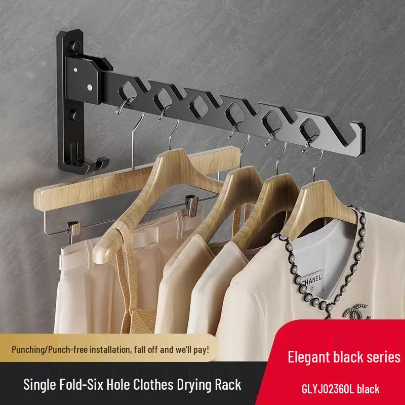 

Wall-Mounted Telescopic Clothes Drying Rack - Punch-Free, Folding Design for Bathroom or Balcony