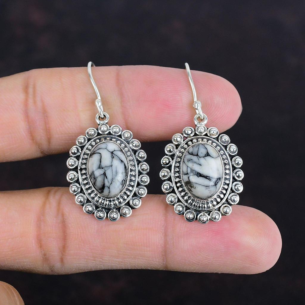 Pinolith Jaspis Ohrring Echte Edelstein Ohrringe 925 Sterlingsilber Ohrring Vintage Schmuck Hängeohrring Handgefertigter Schmuck Geschenke für Mutter