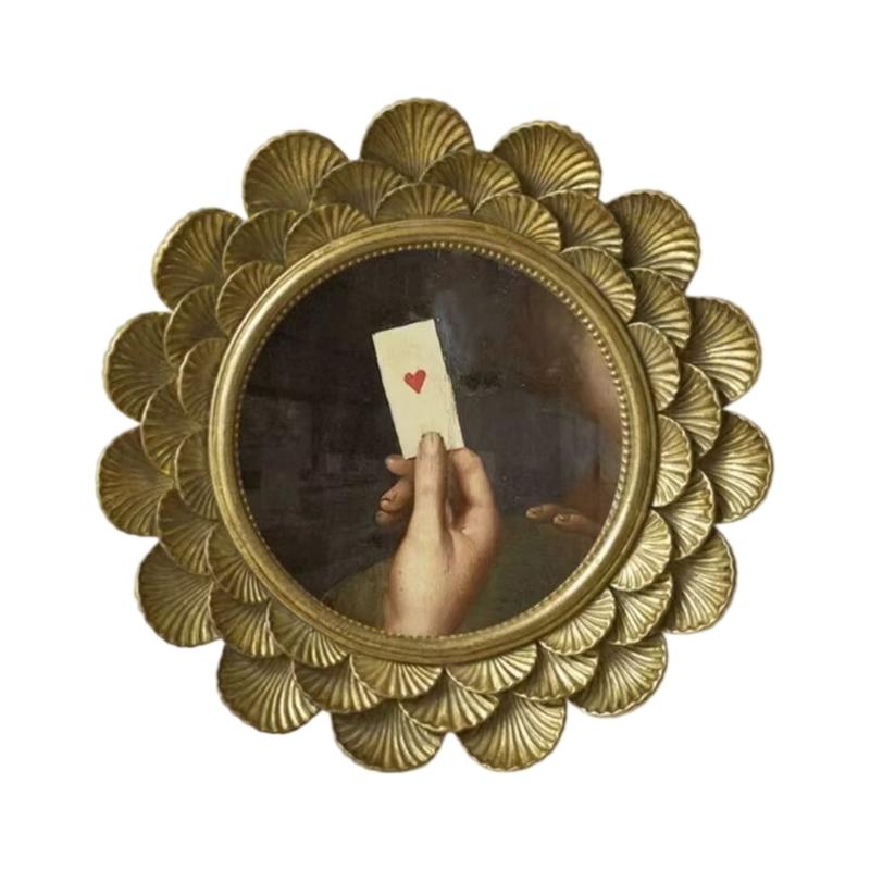 

Elegant Retro Resin Wall Mounted Picture Frame with Antique Finish Makeup Desk Mirror Perfect for Living Room Bedroom