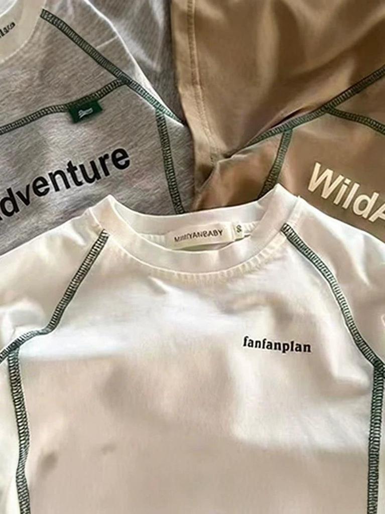 Koreanischer Baumwoll-T-Shirt für Kinder mit Patchwork-Ärmeln - Lässig, Vielseitig und Personalisierbares Kurzarmshirt für Jungen und Mädchen.