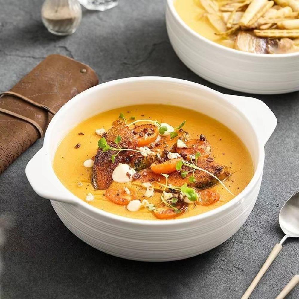 Japanese-style Ceramic Binaural Soup Bowl Heat-resistant Instant Noodle Bowl Soup Basin Oven