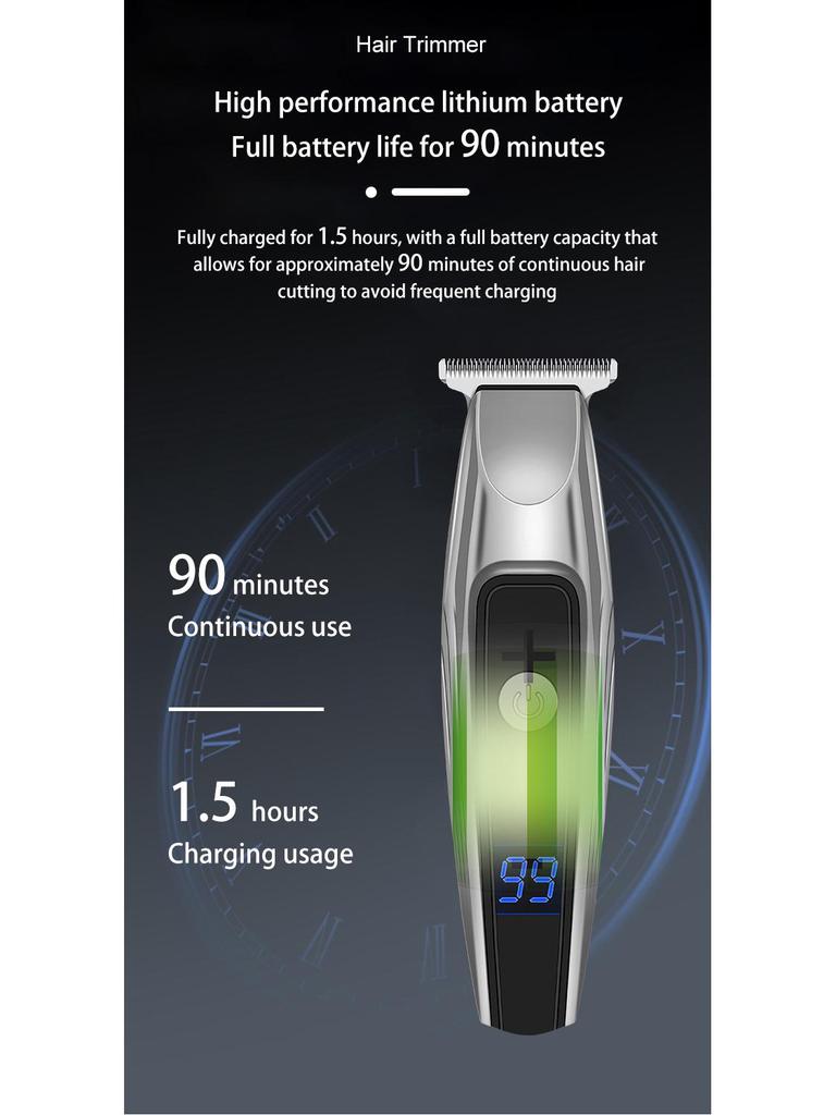 Slicked Back Digital Hair Clipper: Fast-Charging, LCD Display, Compact Stainless Steel Electric Trimmer