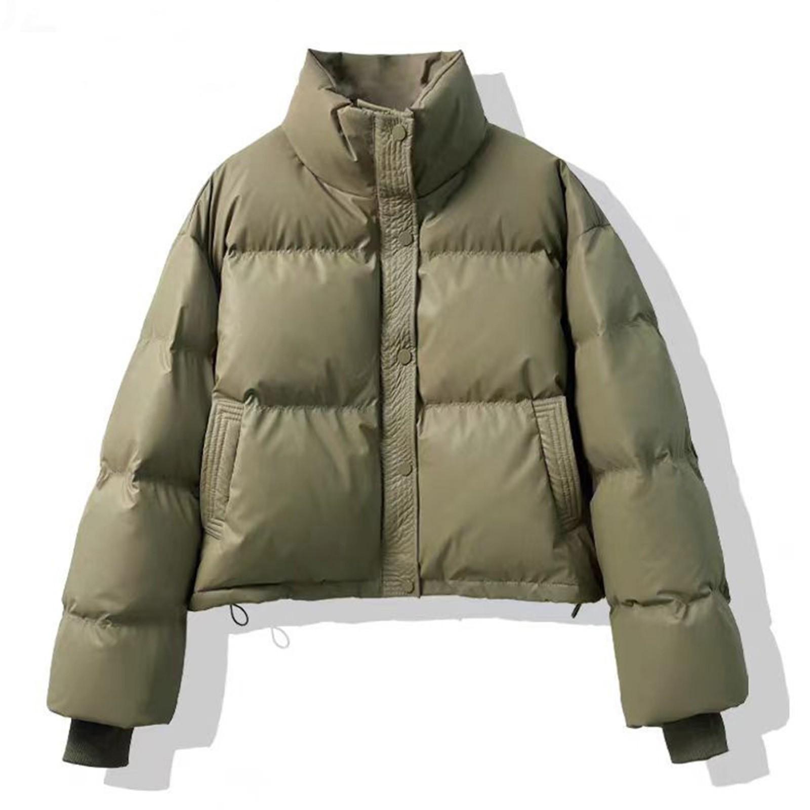 

Женская короткая свободная теплая куртка из хлопка с высоким воротником XL зелёный