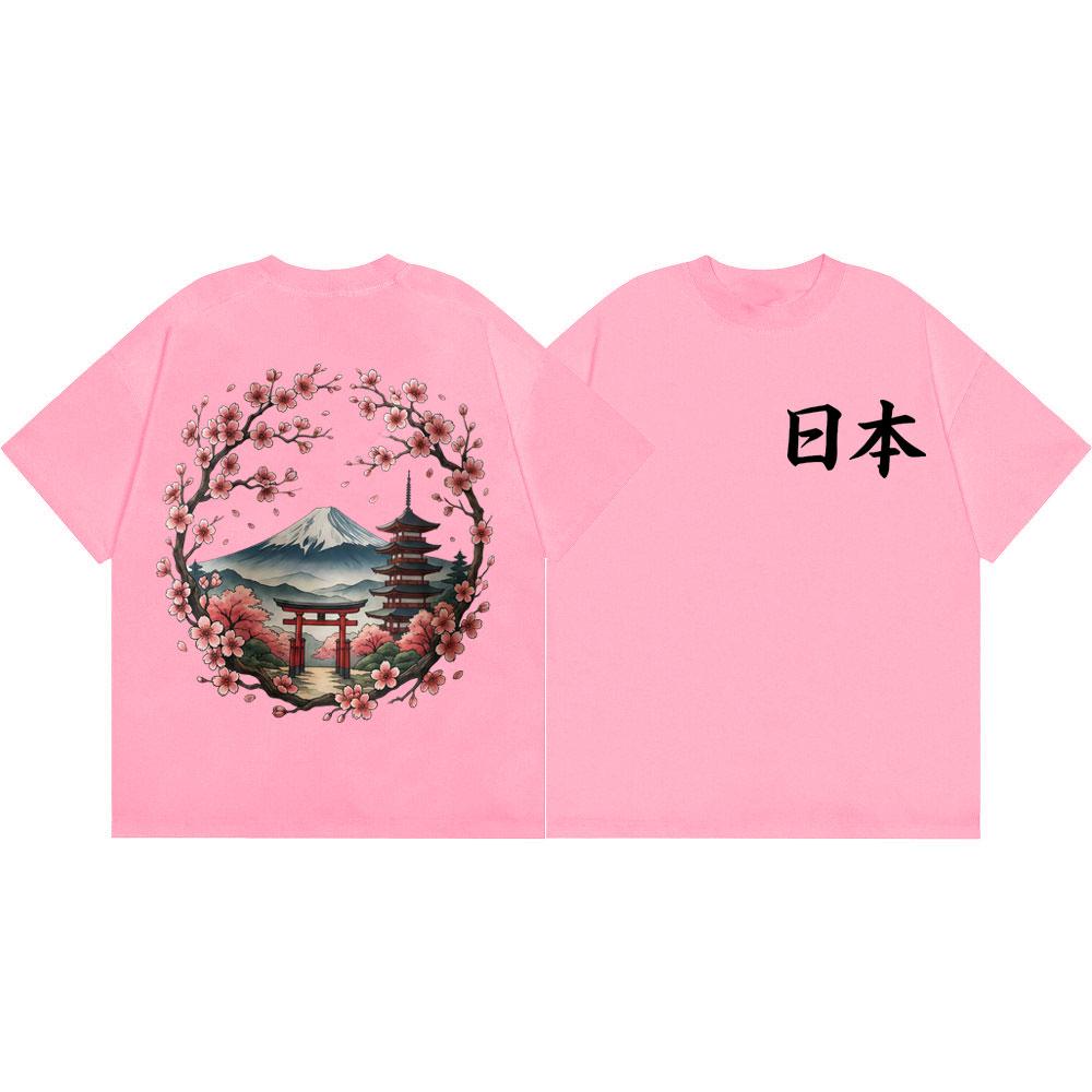 Japan Mount Fuji Sakura Graphic T Shirts Harajuku Anime Style Short Sleeve Tshirts Unisex Unisex Casual Cotton Tshirt Streetwear
