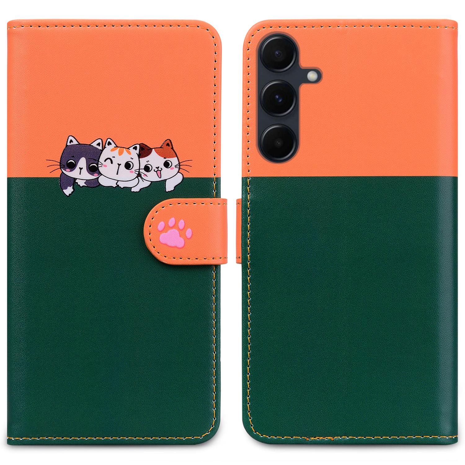 

Мультяшная серия для Samsung Galaxy A35 5G Чехол Кошелек Сплетенная кожаная обложка Blackish Green