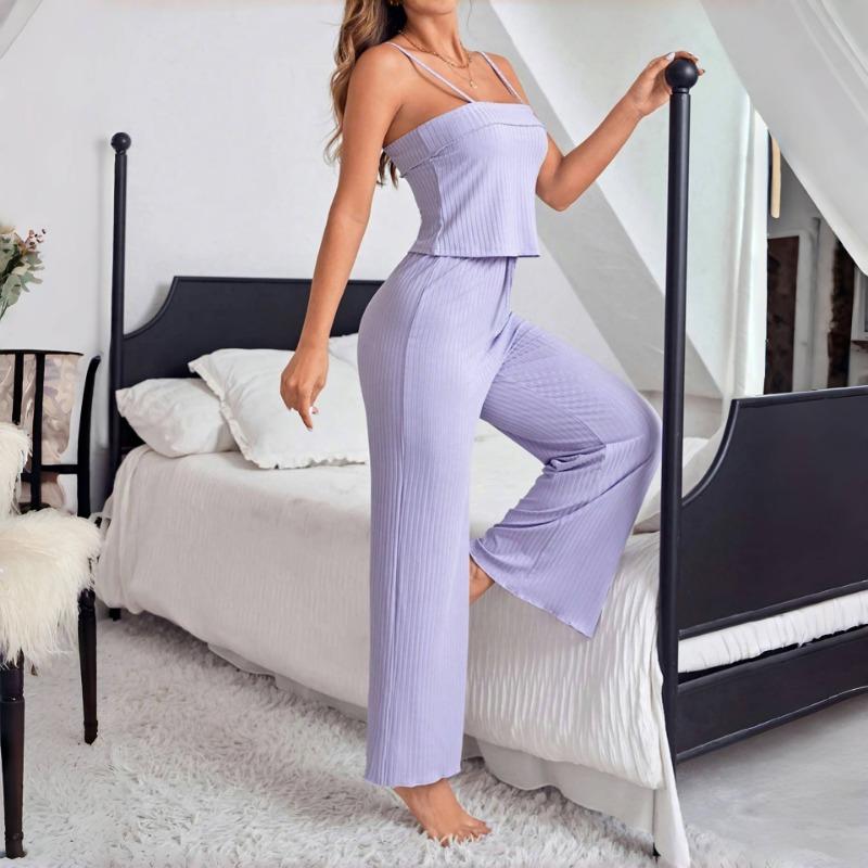 Damen Sexy Enganliegendes Träger-Top Lange Hose Schlafanzug-Set Bequeme Hauskleidung