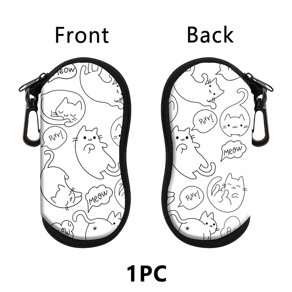 Cute Cat Soft Eyeglasses Case Cute Ultra Light Neoprene Sunglasses Case With Belt Clip,Soft Reading Glasses Case Women Men