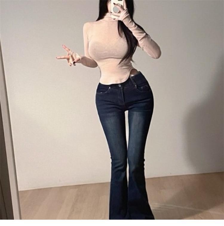 Elegant Slim Fit See-Through High Neck Long Sleeve T-Shirt