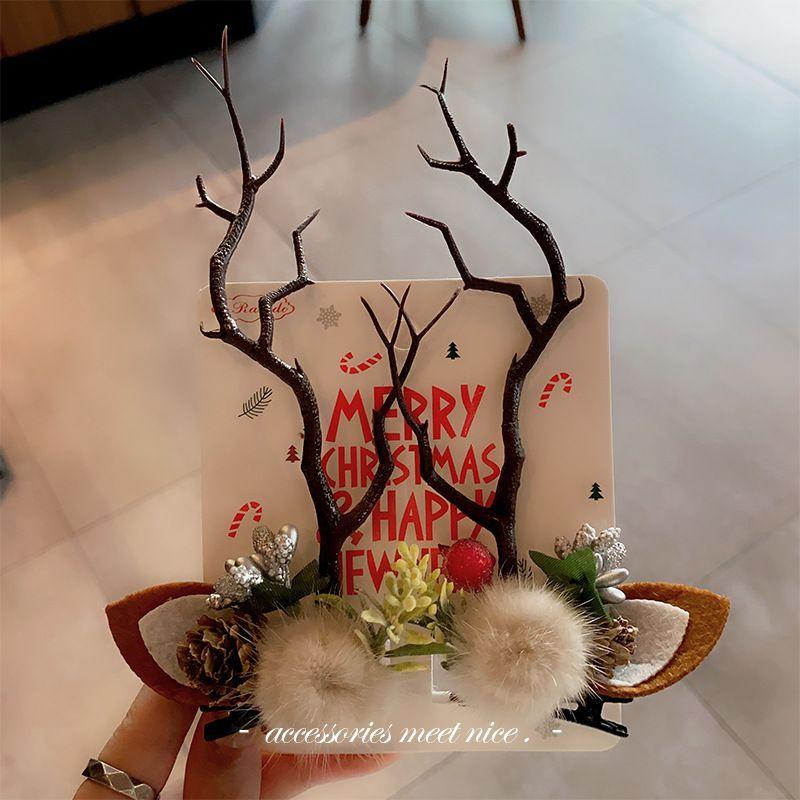 

Christmas Deer Hair Clips for Women, Fairy Forest Elf Antler Headband, Fuzzy Pair Clips for Photos, Xmas Gift Accessories Christmas - Palm Branch Carhair Pair