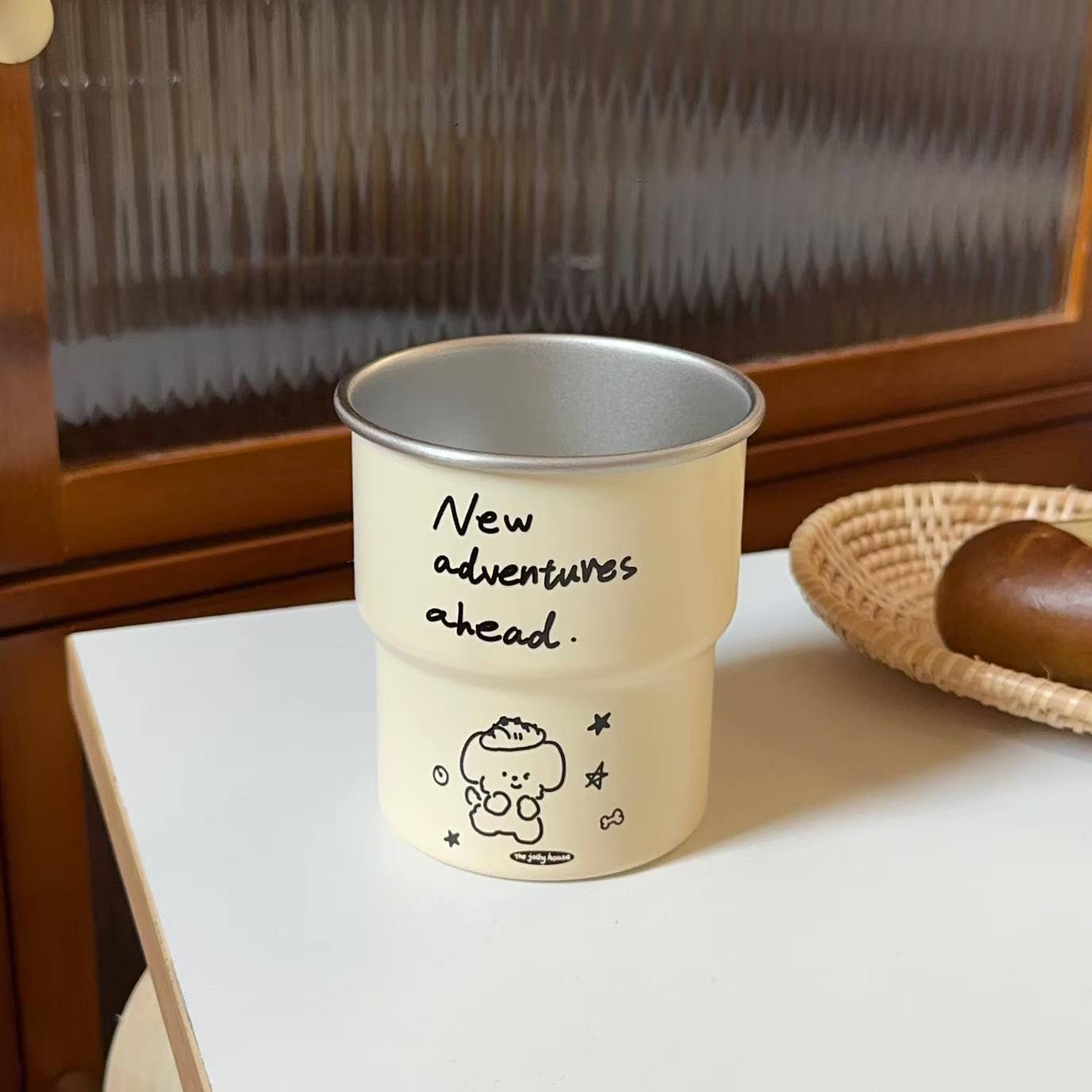 Cartoon Puppy Tooth Cup Washbasin Cup  High Appearance Level Stainless Steel Student Couple Mouthwash Cup  Toothbrush Cup 201-300ml