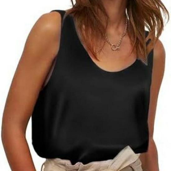 Sleeveless Satin Round Neck Women's Vest - European & American Style