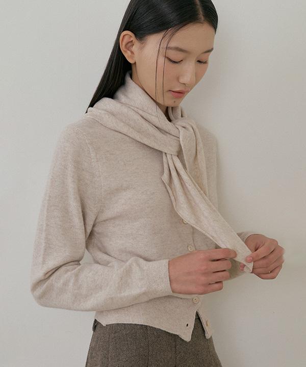Lingseoul Cashmere Round Knit Cardigan-Beige