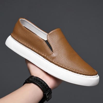 British Style Genuine Leather Men Casual Loafers Spring/Autumn Sewing Slip On Shoes Lazy Soft Sole Designer Flats White Black