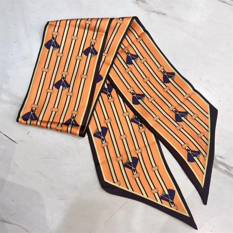 Fashion Blue Print Silk Scarf Women Soft Satin Horse Hairband Bevel Neckerchief Office Hijab Headband Foulard Bag Ribbons Gift