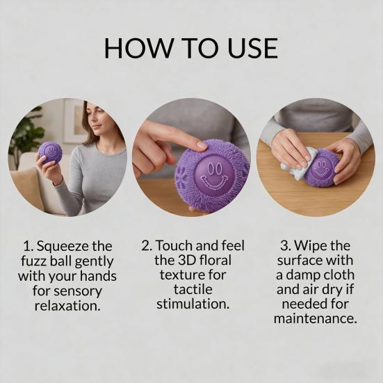 Fuzz Smiling Face Ball Squeeze Toy Stress Relief Fuzzy Ball Fidget Toy Focus Aid Relaxation Anxiety Relieving Office Desk Toy