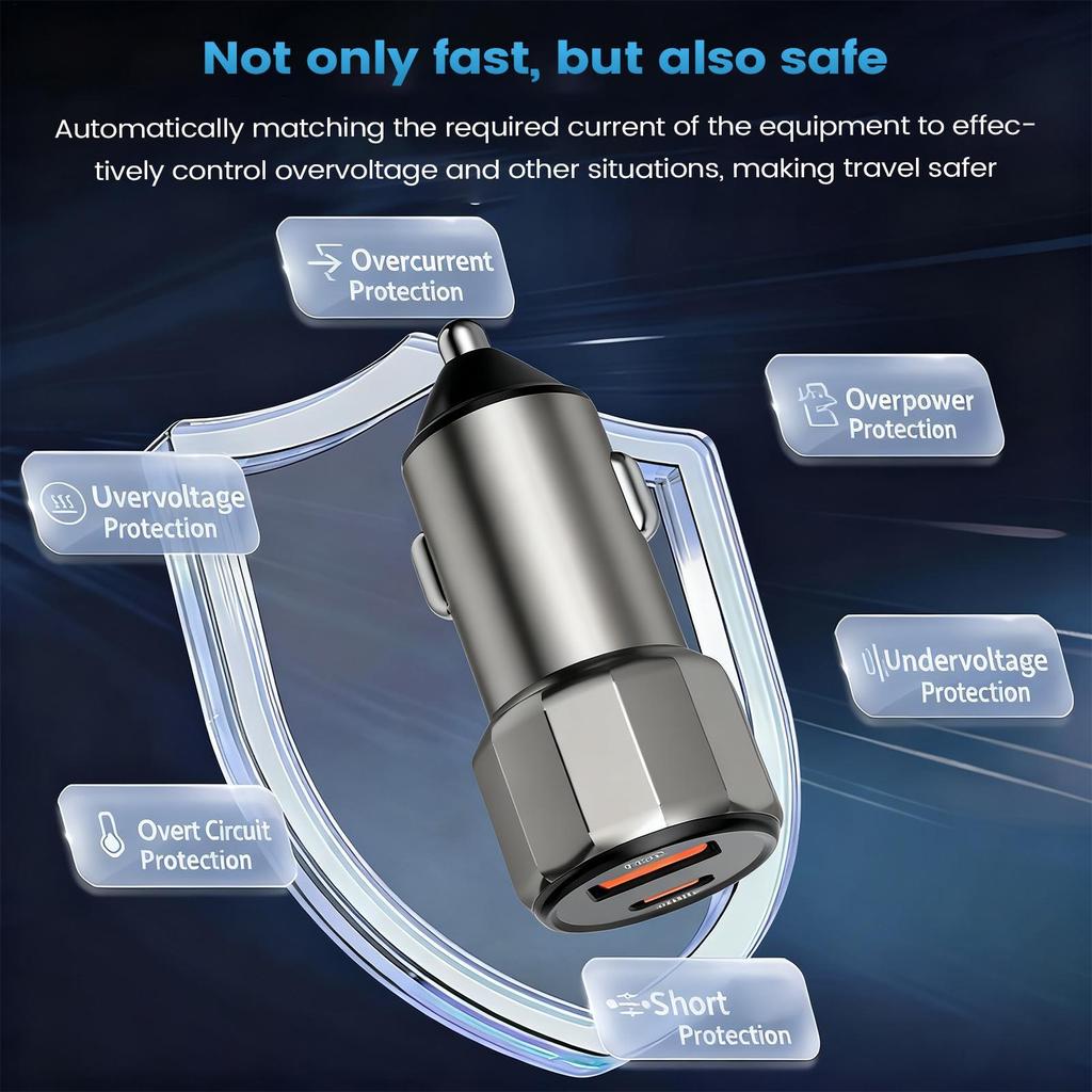 Handy Auto-Ladegerät Zwei-Port USB Typ-C PD 30W QC3.0 Fahrzeugladegerät Automobil Innenzubehör Zinklegierung Ladegerät universal